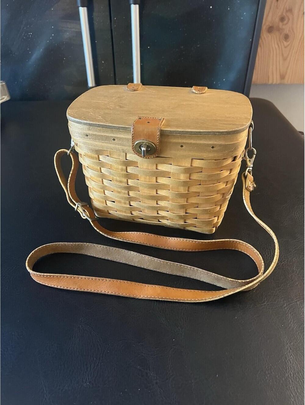 Longaberger 1999 Shoulder Purse Basket Adjustable Removable Leather Strap /Liner